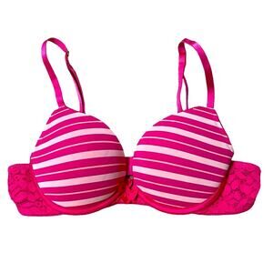 Vintage Y2K Aerie Candy Stripe Padded Pink White Bra Size 36B